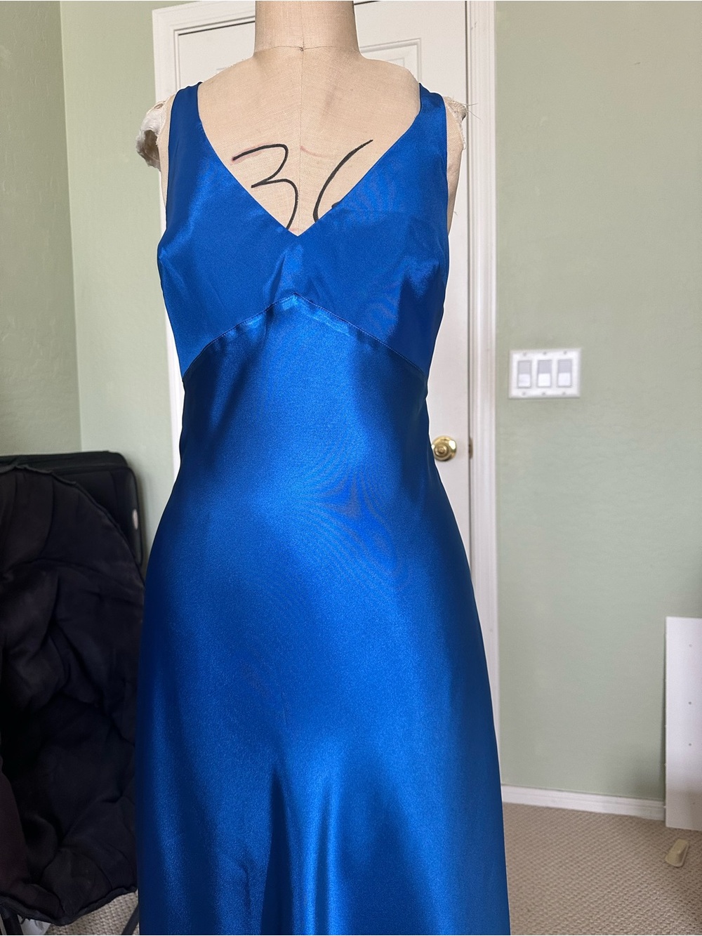 Beautiful Jewel Teal Blue Bias Satin V-Neck Bareback slip dress
